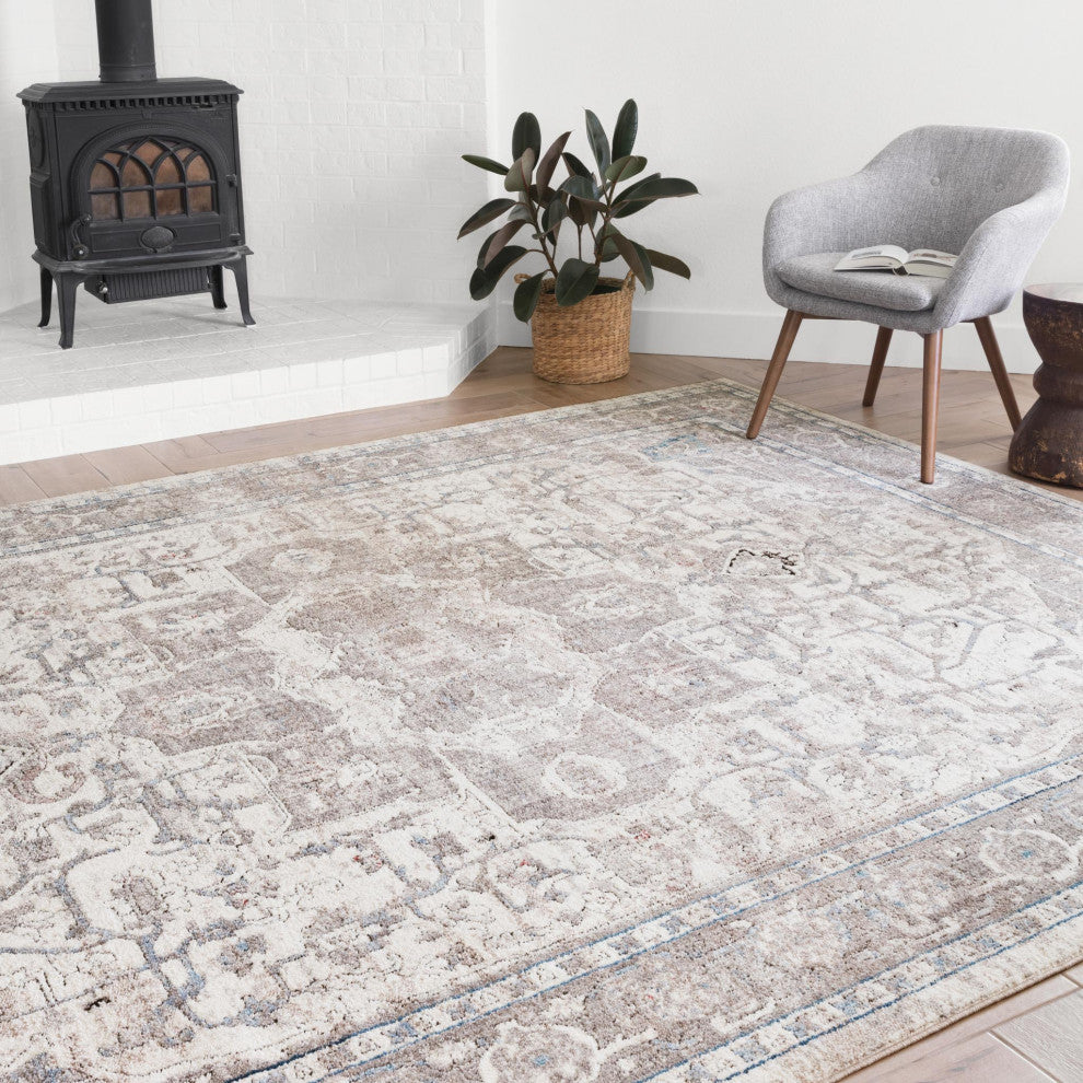 Polyester Pile Dante DN-05 Area Rug by Loloi II, Ivory/Stone, 9'6"x13'3"