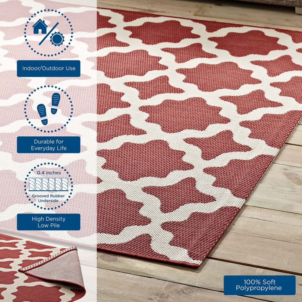 Cerelia Moroccan Trellis 9x12 Indoor and Outdoor Area Rug-Red and Beige