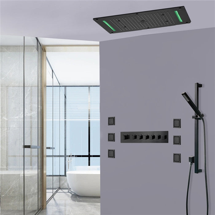 Fontana 27*15" LED Matte Black Shower System, Handheld Shower and 6 Body Jets