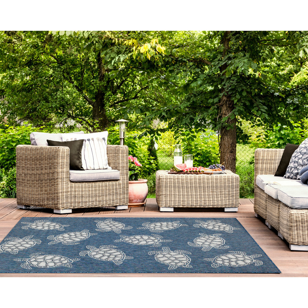Carmel Seaturtles Indoor/Outdoor Rug, Navy, 6'6"x9'3"