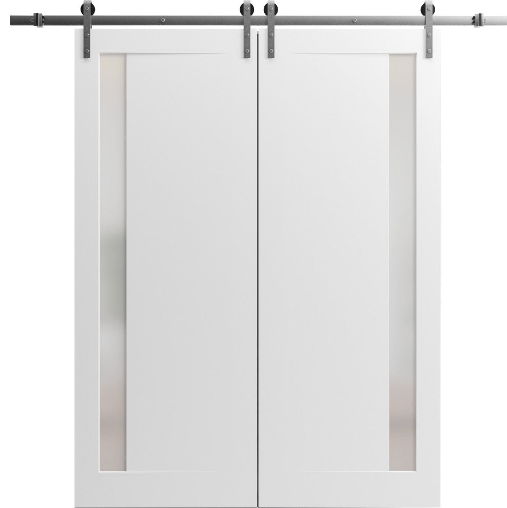 Double Barn Door 60 x 84 &, Planum 0660 Painted White & Frosted Glass, 13ft