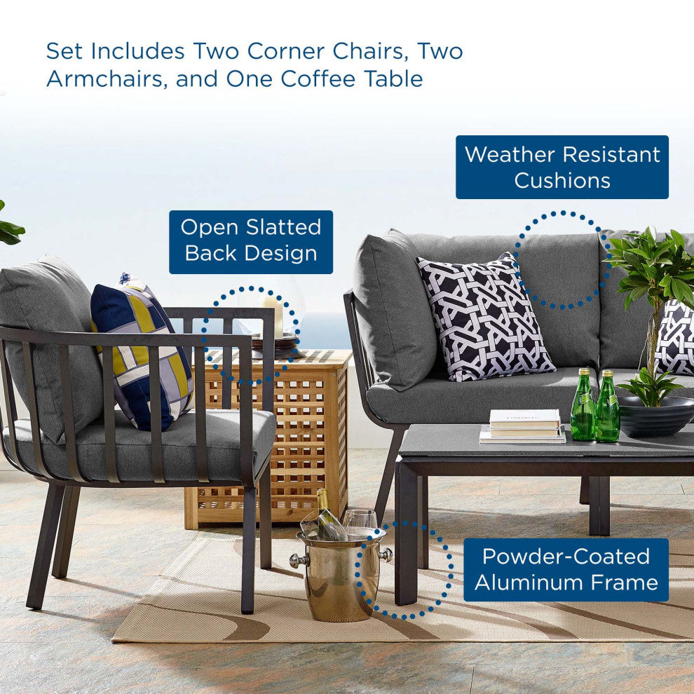 Lounge Sectional Sofa Chair Set, Aluminum, Metal, Gray, Modern, Outdoor