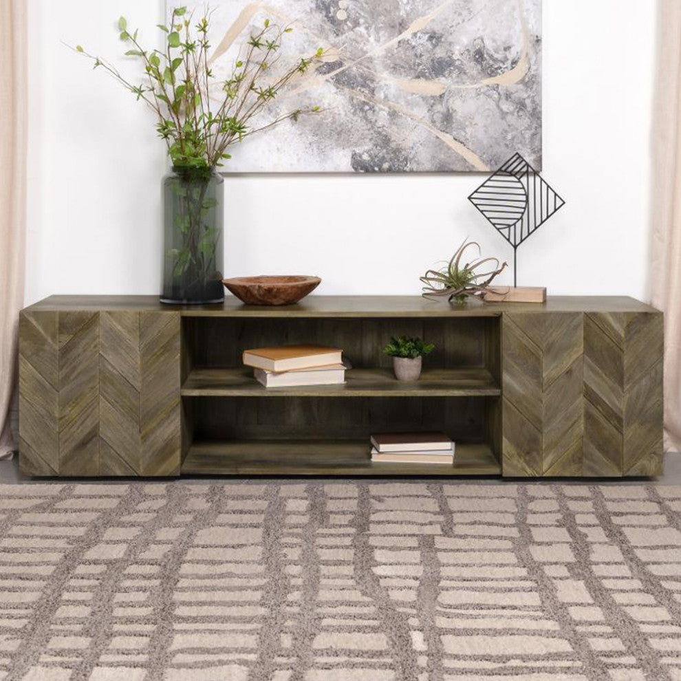 2 Doors Wooden TV Stand Media Console, Mango Brown