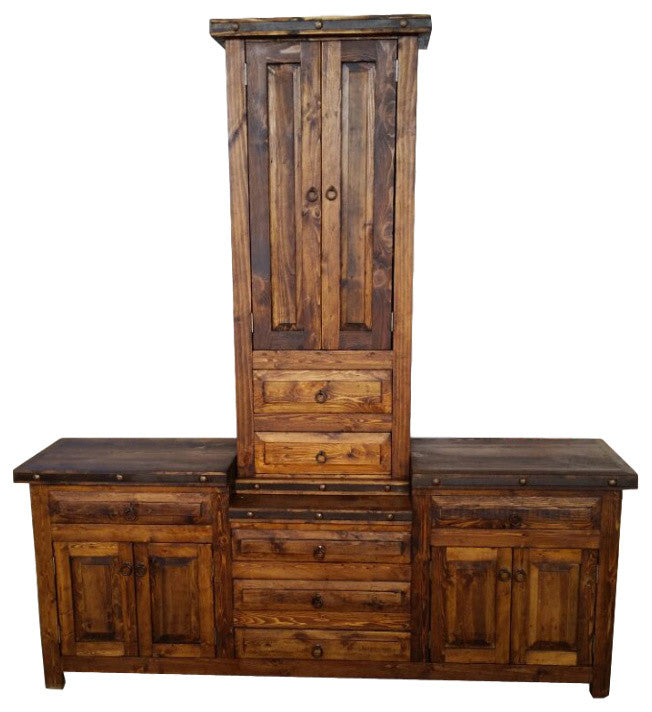 The Tower Rustic Double Sink Bathroom Vanity, 60"x20"x32"