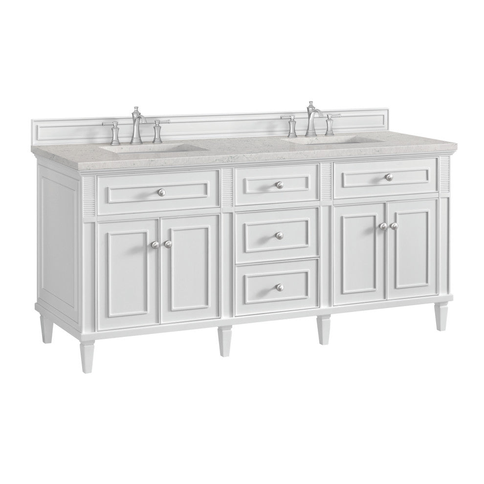 Lorelai 72" Double Vanity, Bright White, 3 CM Eternal Jasmine Pearl Top