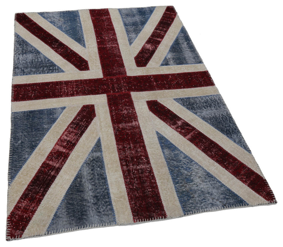 Rug N Carpet - Hand-knotted Anatolian 4' 0'' x 5' 11'' Flag Patchwork Rug