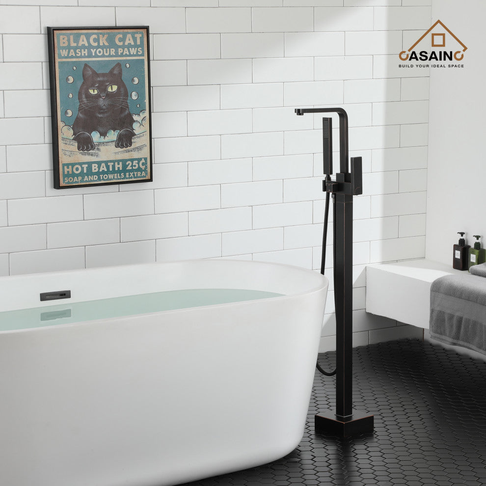 Floor Mount Tub Filler with Handheld Shower Head, Oil Rubbed Bronze