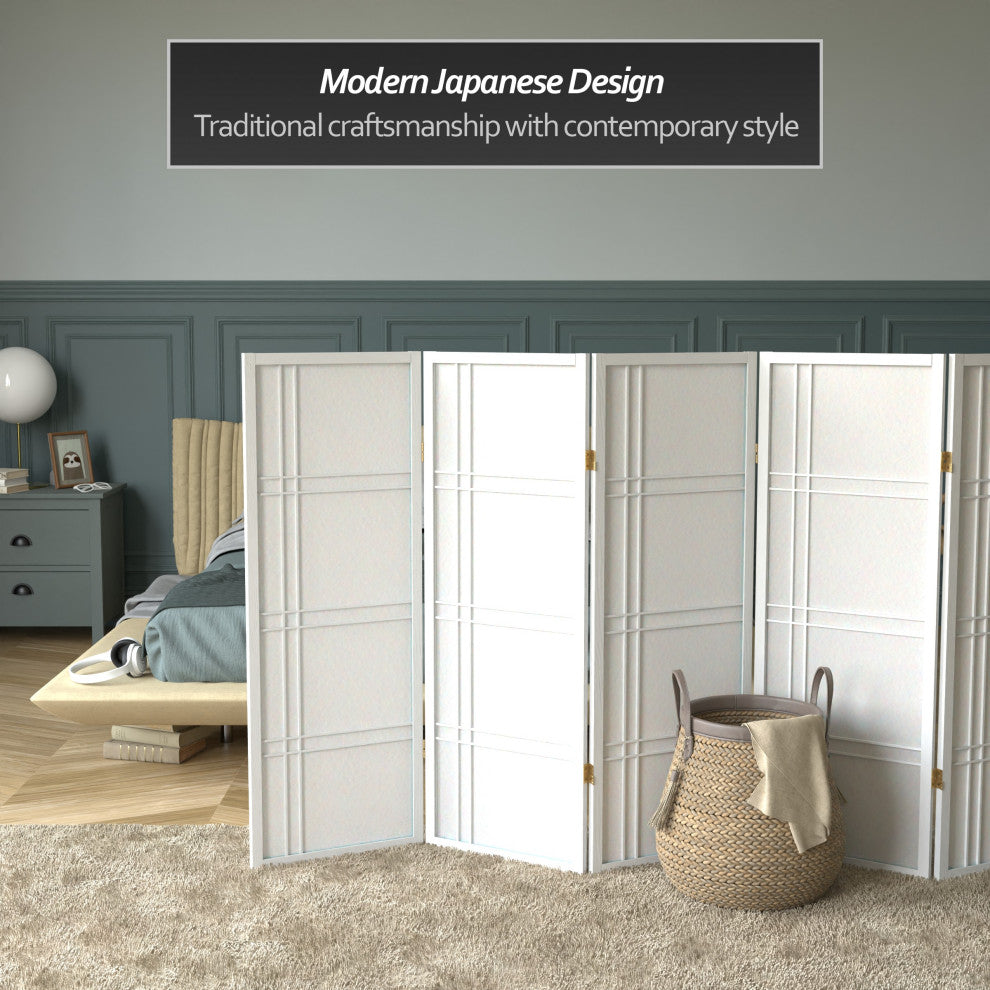 4' Tall Double Cross Shoji Screen, White, 6 Panels