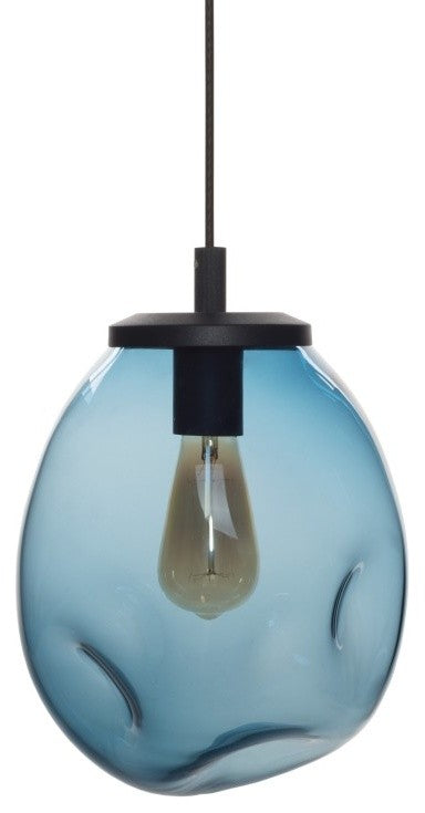 Pendant Light Handblown Glass Contemporary Hanging Light, Blue,12"