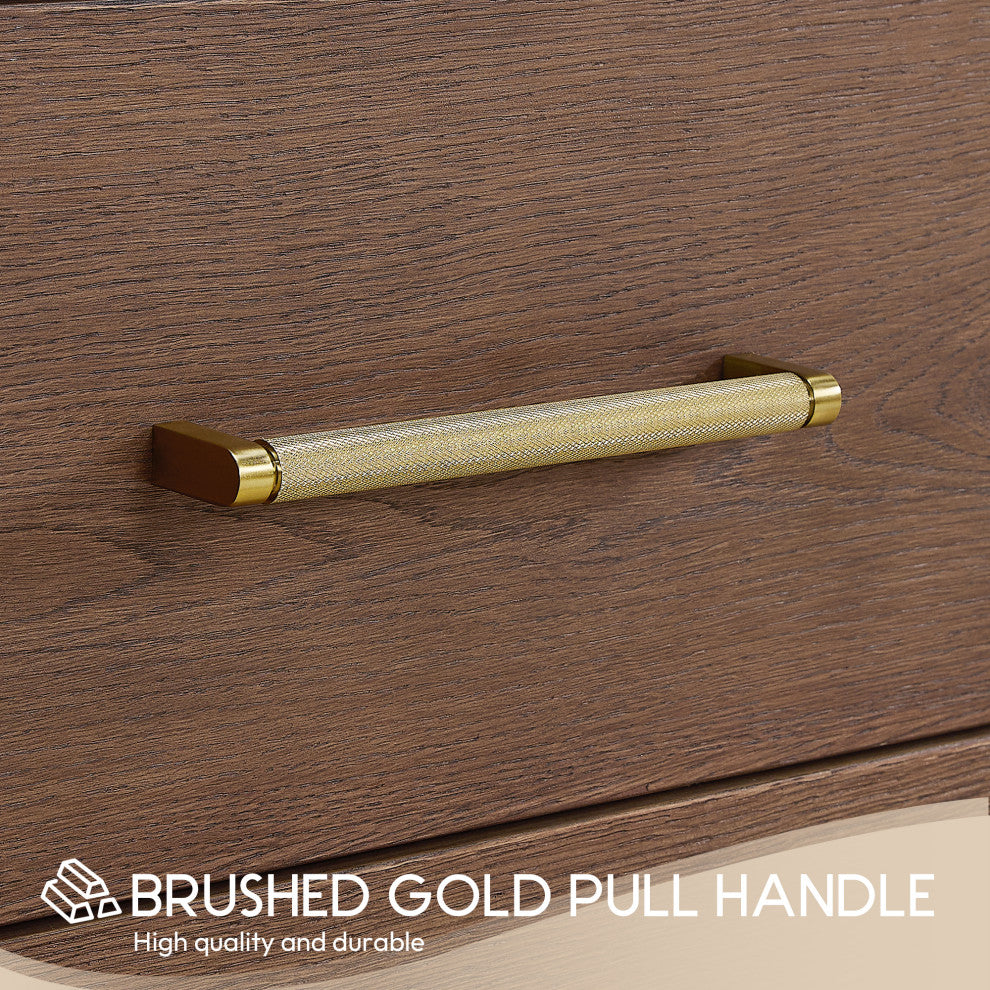 Porto Bath Vanity with White Quartz Stone Top, Dark Brown Oak, 84", No Mirror