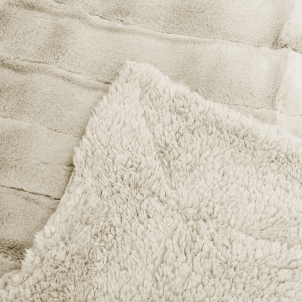 Super Mink Faux Fur Throw Blanket, Bleached Sand, 60"x80"