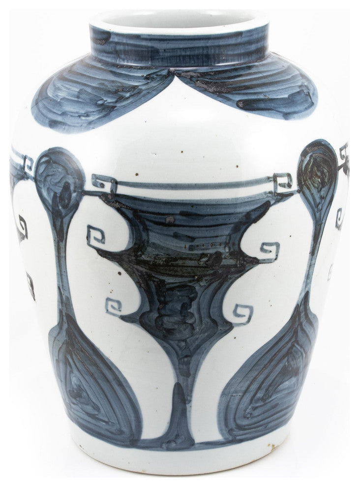 Blue And White Abstract Painting Jar