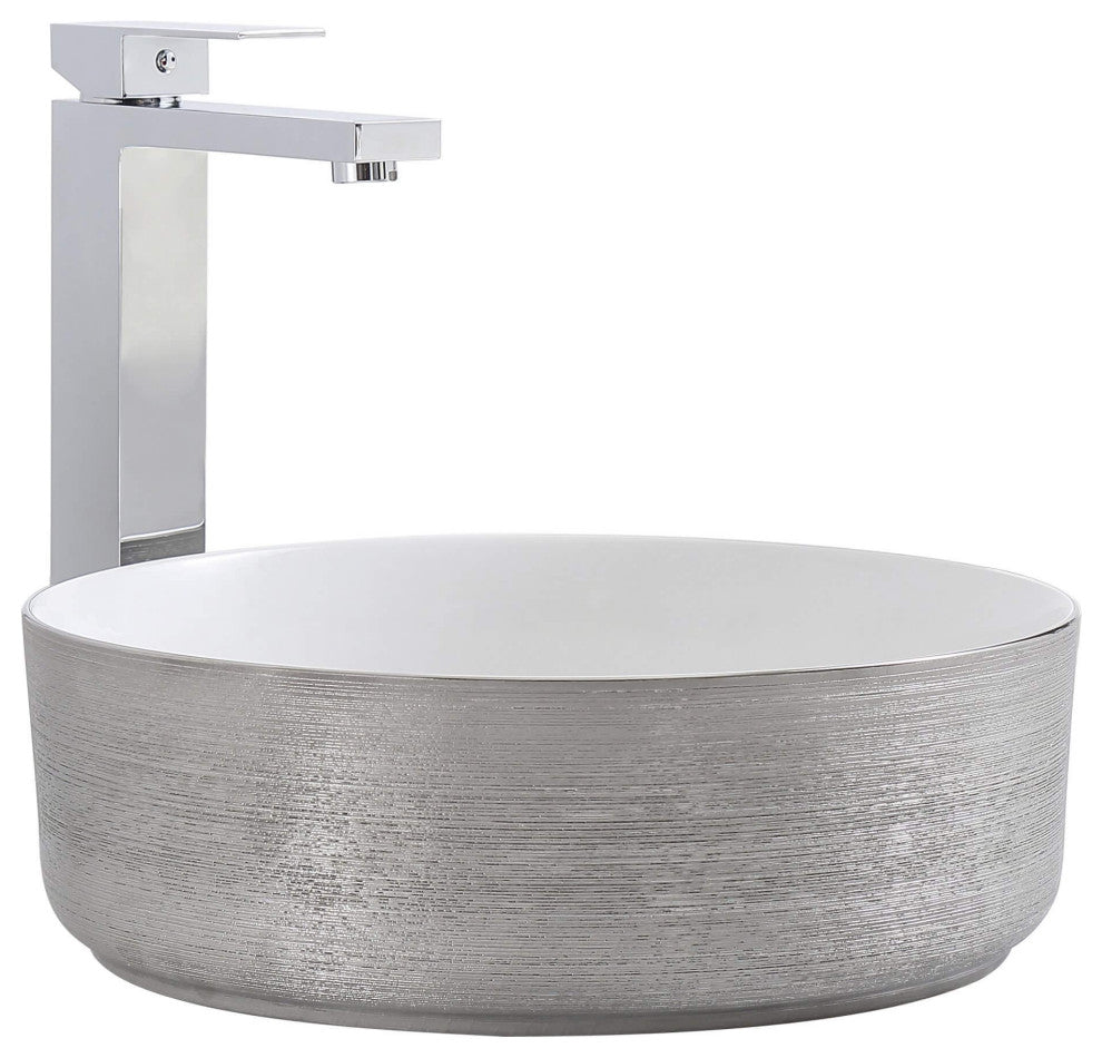 Fine Fixtures Luxury Vessel, Round 15", Brushed Silver