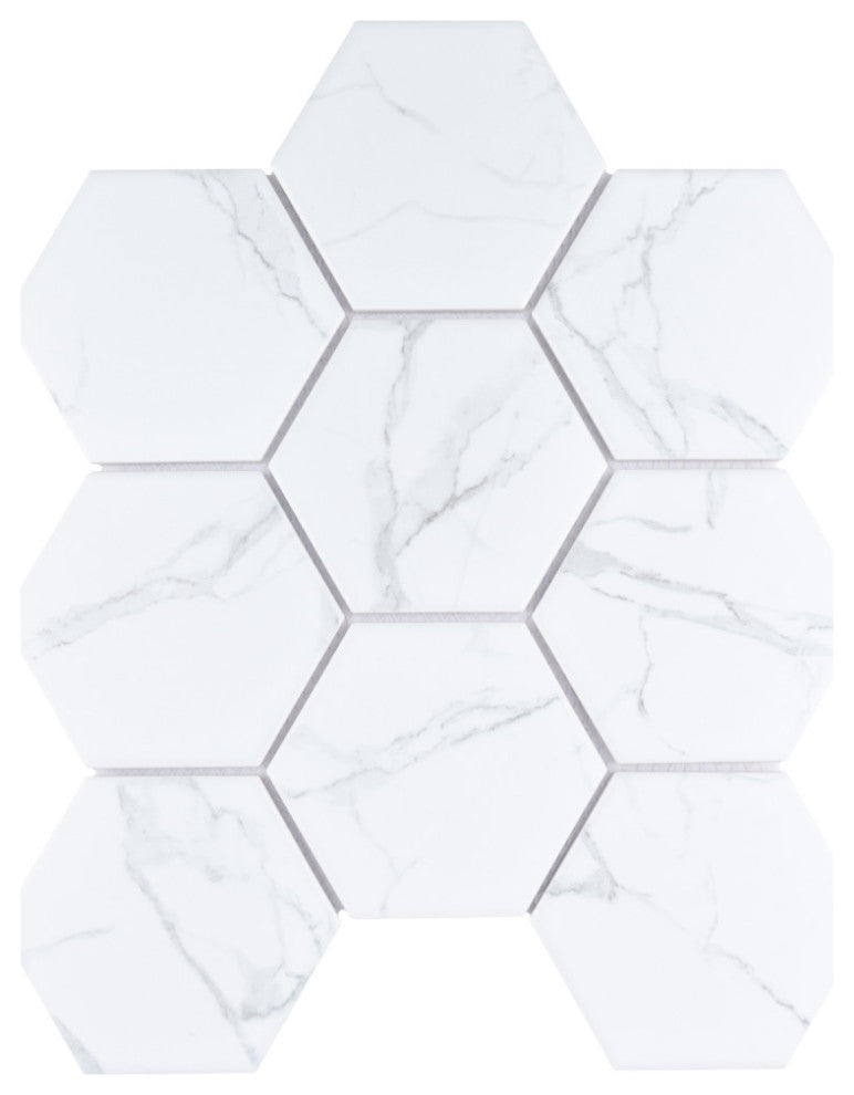 Carrione Super Hex Matte Carrara Porcelain Floor and Wall Tile