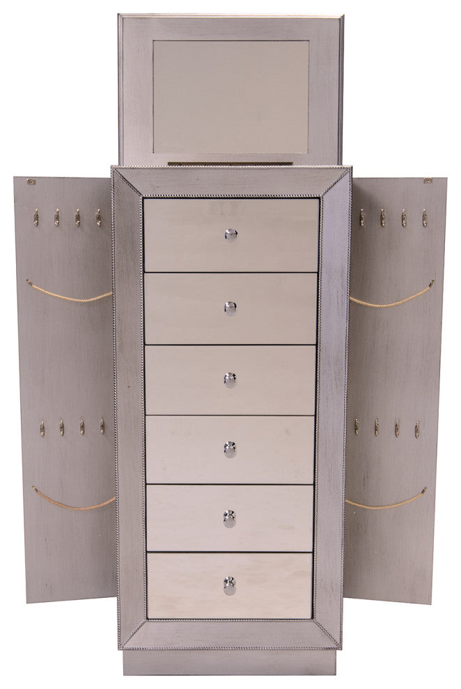 Mika Silver Mettalic Jewelry Armoire, Silver Metallic