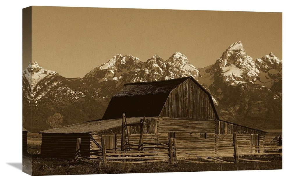 "Cunningham Cabin In Front Of Grand Teton Range, Wyoming - Sepia" Artwork