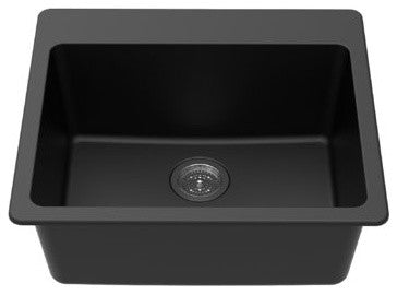 Winpro Dual-Mount Kitchen Sink, Single Bowl, Granite Quartz, 25", Black