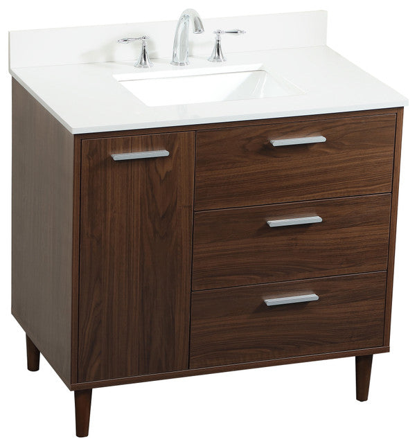 Home Living Modern Natural Oak-Light Bathroom Vanity, Walnut, 36"