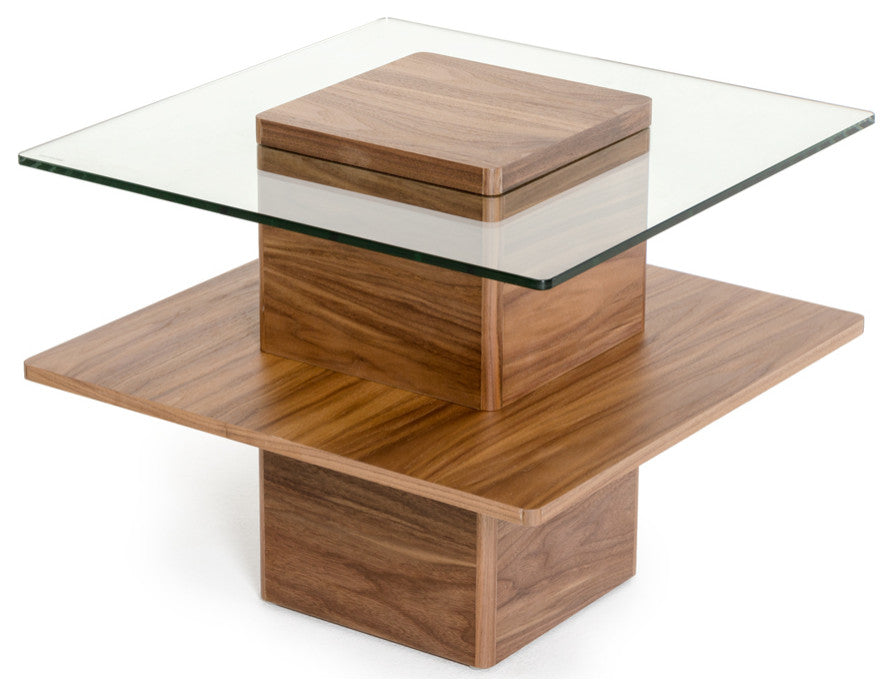 HomeRoots 19" Walnut Veneer and Glass End Table