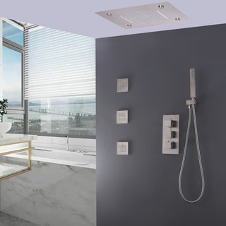 Thermostatic Shower System With Multi Function LED Shower Head, Brushed Nickel