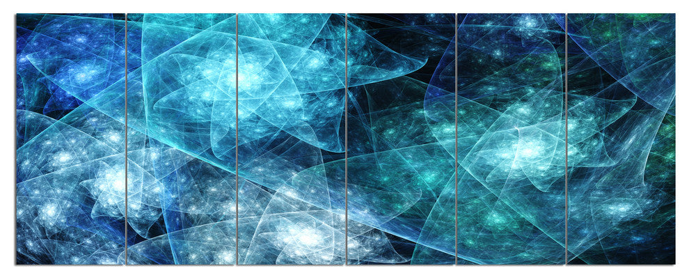 Blue Rotating Polyhedron, Abstract Canvas Art Print, 70"x28", 6 Panels