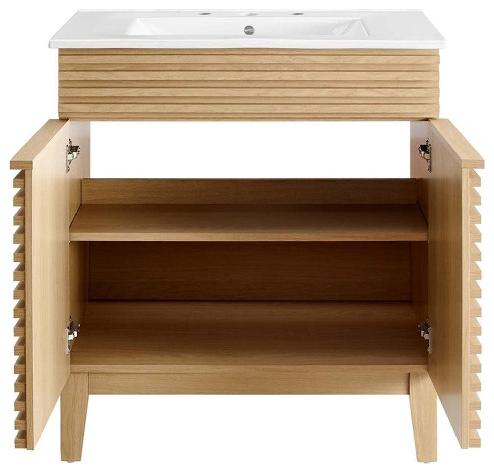 Modway Render 30" Particleboard Bathroom Vanity Cabinet in Oak/White