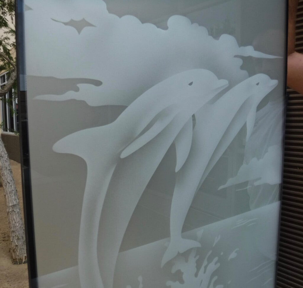 Interior Prehung Door or Interior Slab Door - Dolphins Leaping - Primed -...
