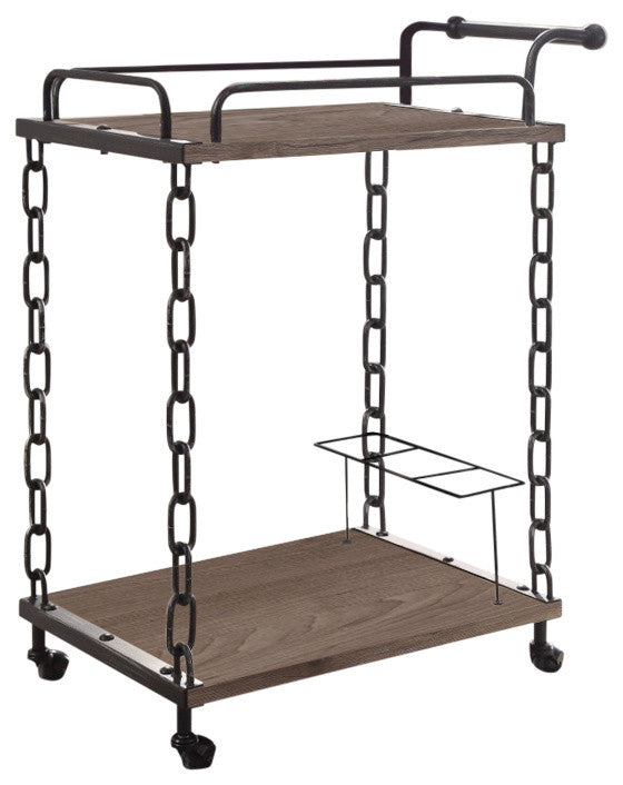 Retro Serving Cart, Rustic Oak and Antique Black