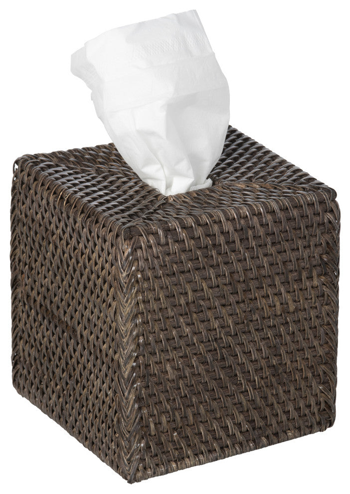 Loma Square Rattan Tissue Box Cover, Espresso