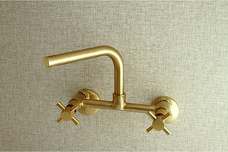 Kingston Brass 8" Adjustable Center Wall Mount Kitchen Faucet, Brushed Brass