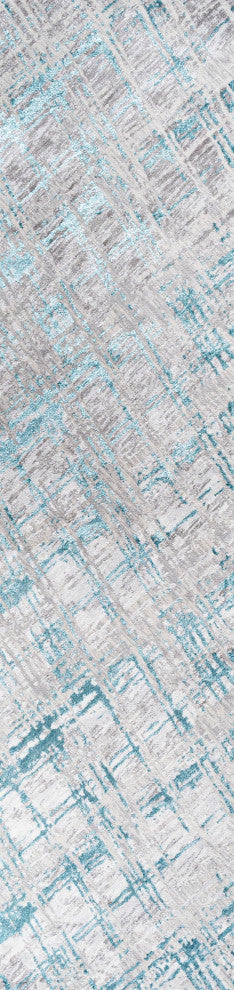 Slant Modern Abstract Area Rug, Gray/Turquoise, 2'x10'