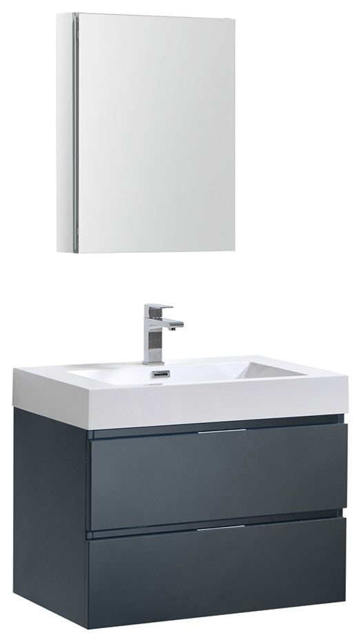 Valencia 30" Dark Slate Gray Wall Hung Vanity Set, Cabinet, Faucet, FFT3111CH