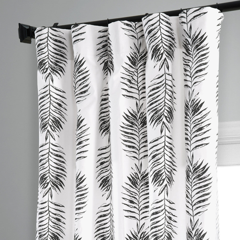Sago Printed Cotton Curtain Single Panel, Sago Black Ink, 50wx96l