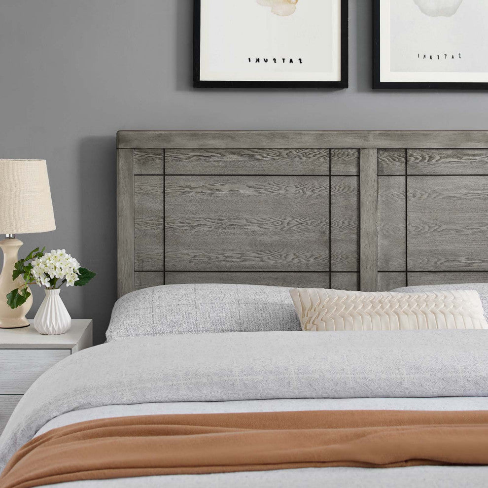 Headboard, Full Size, Wood, Gray, Modern Mid-Century, Bedroom Master Suite