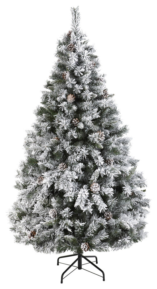 6' Flocked White River Mountain Pine Artificial Christmas Tree With Pinecones
