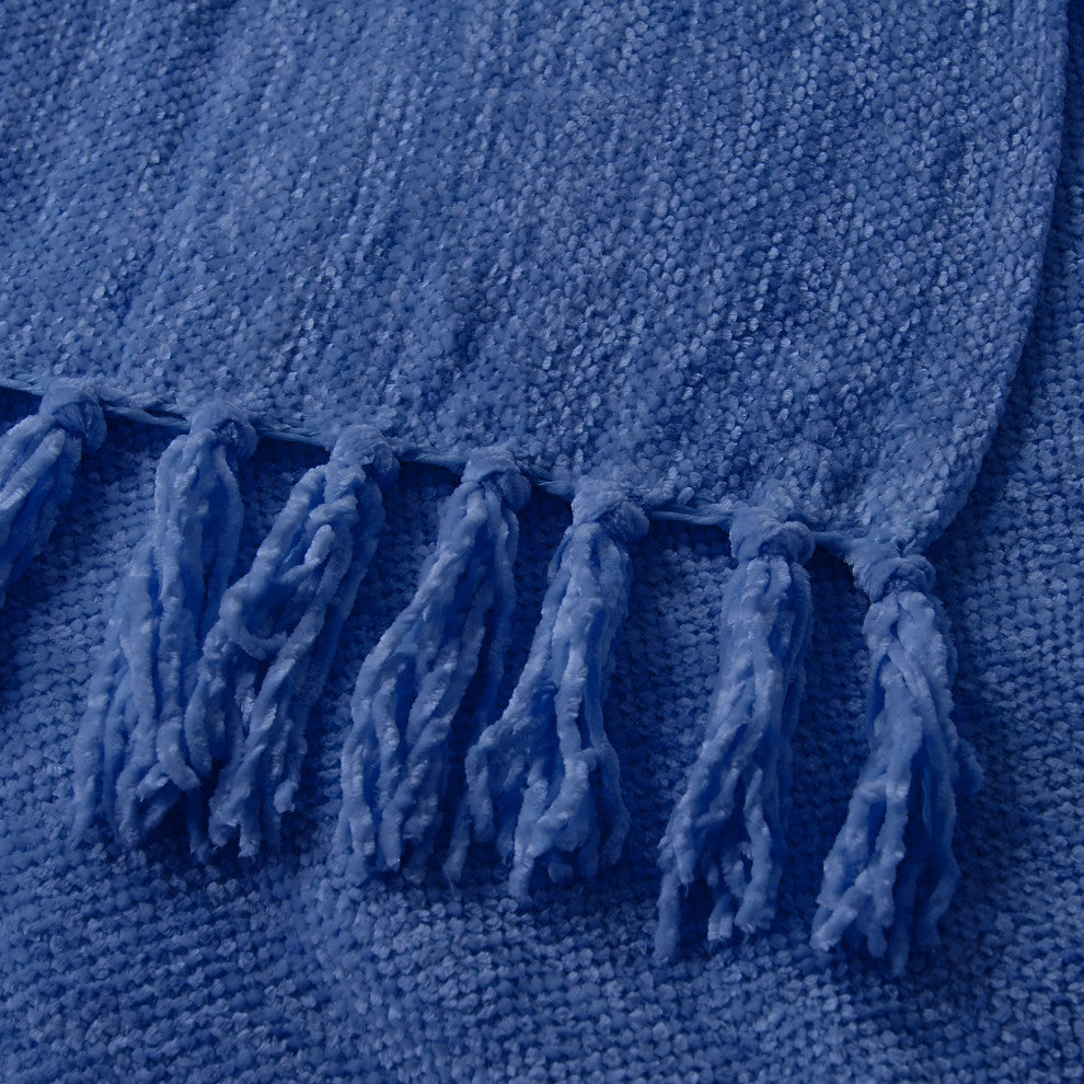 Crystal Chenille Jumbo Throw Blanket, Lapis Blue