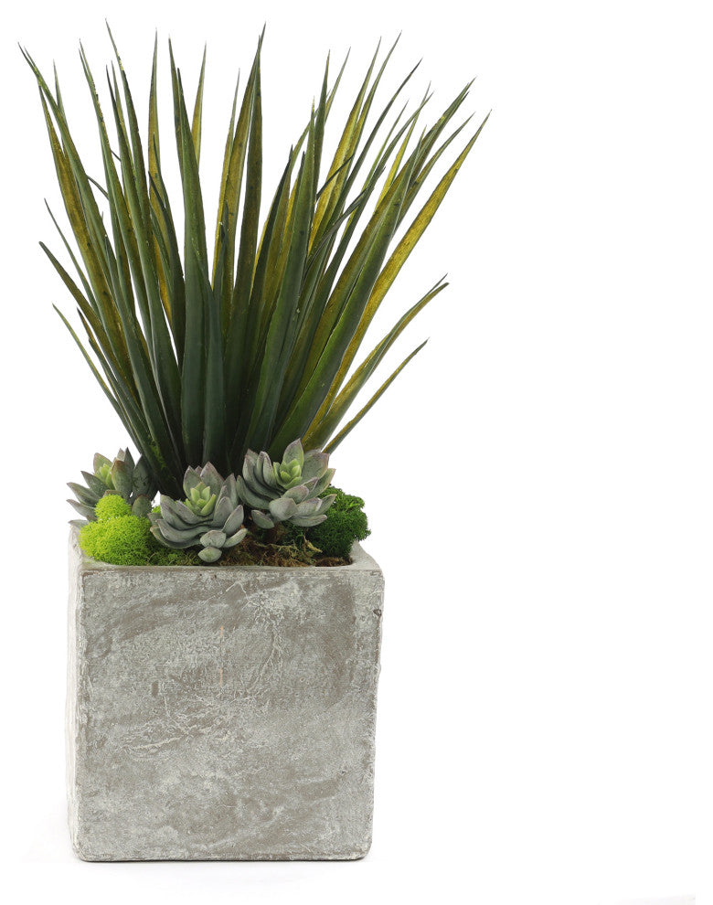 Gorgeous Faux Desert Yucca Plant in Modern Concrete Pot