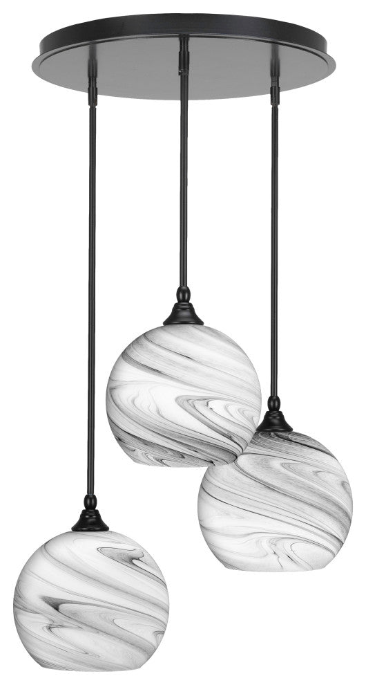 Empire 3-Light Cluster Pendalier, Matte Black/Onyx Swirl