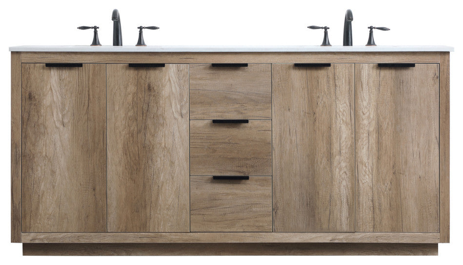 Bethany 72" Double Bathroom Vanity, Natural Oak