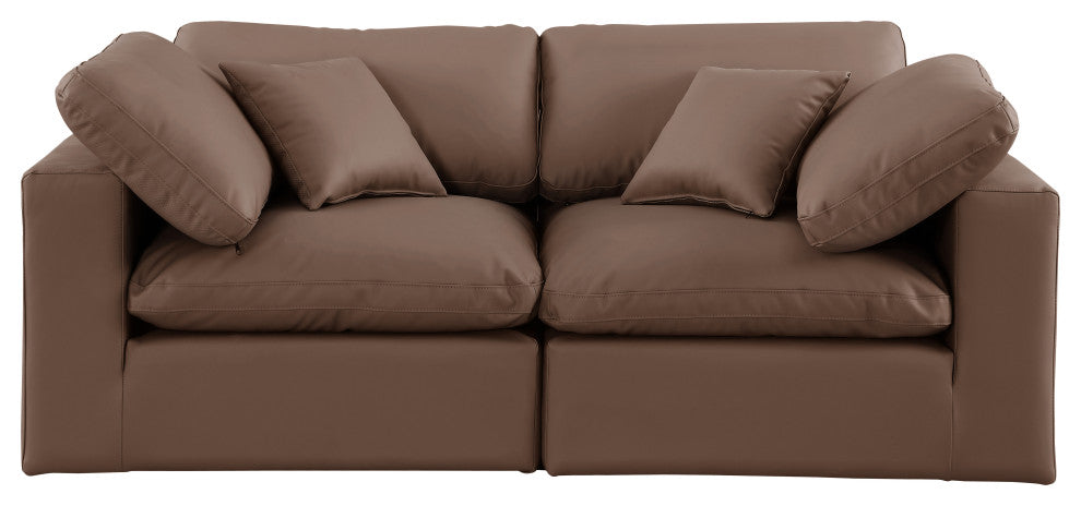 Comfy Upholstered Modular Sofa, Brown, 2-Piece: 2 Corner Chair, Vegan Leather
