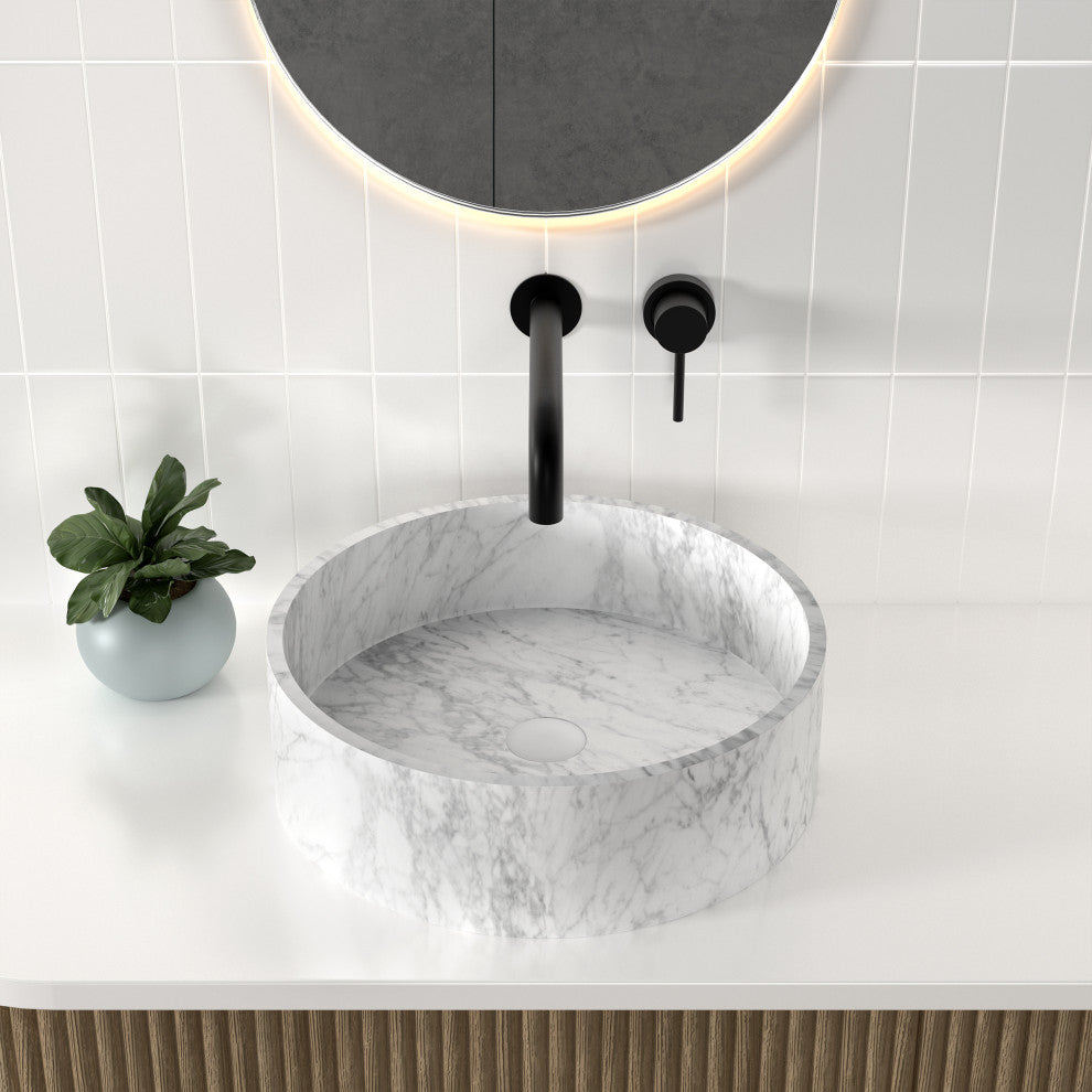 Monaco 17" Round Vessel Bathroom Sink, Marbled Gray