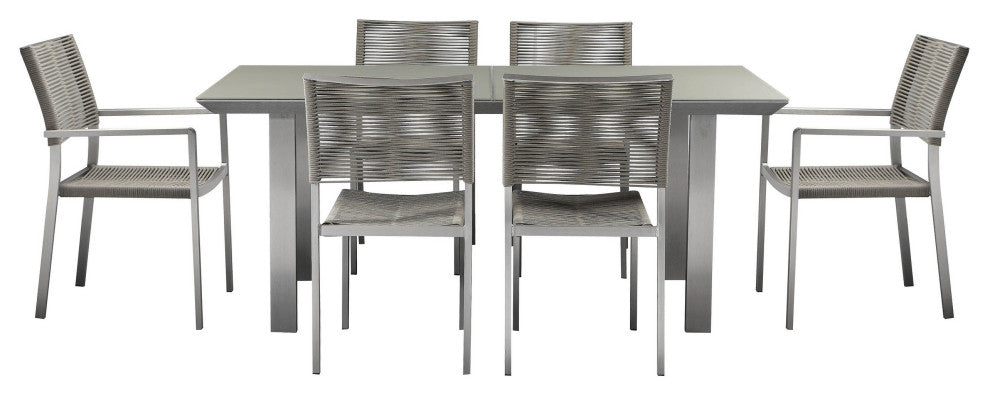 Benzara BM287829 Dining Table Set, Aluminum, Gray Rope Weave Backrest and Seat