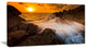 "Sunset Sea Wave Impact Rocks At Sunset"  Seascape Art Canvas, 40"x20"