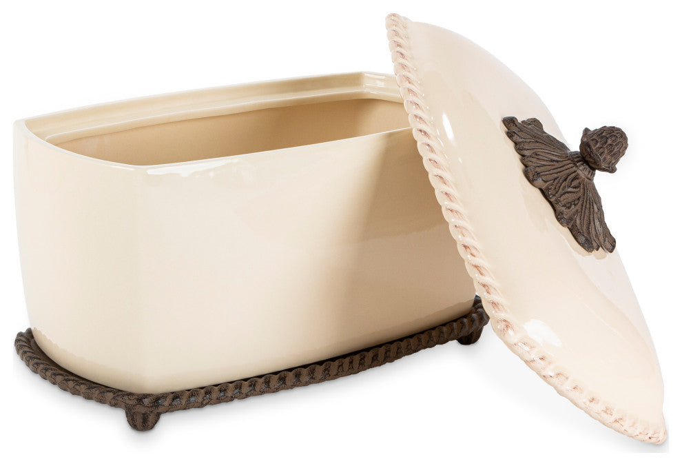 Cream Stoneware Acanthus Bread Box