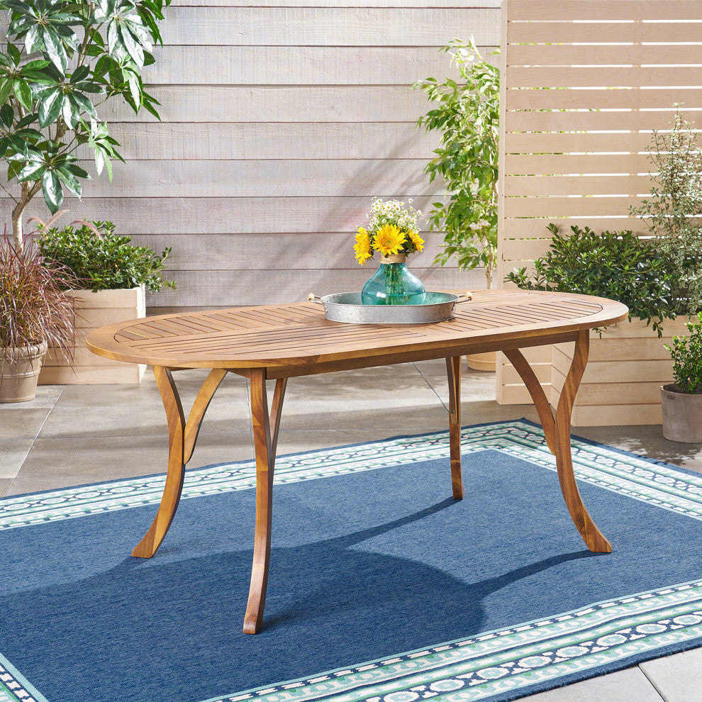 GDF Studio Baia Outdoor 70" Oval Acacia Wood Dining Table, Teak