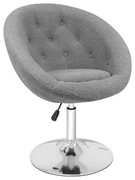 Antoinette Round Tufted Vanity Chair, Gray Boucle