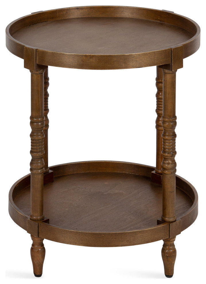 Bellport Round Wood Side Table with Shelf, Rustic Brown