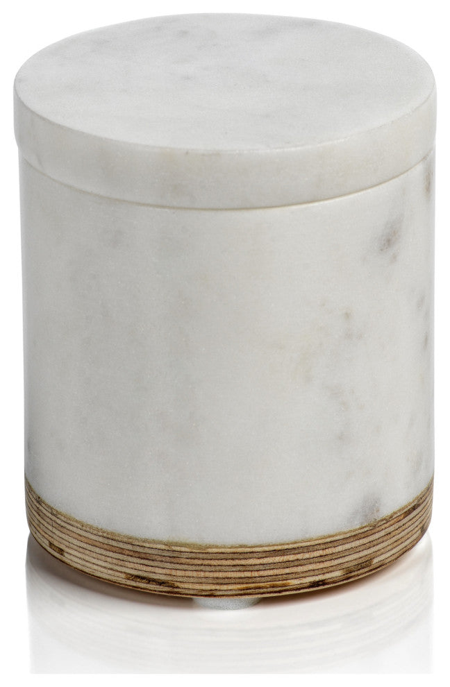 Verdi Marble and Balsa Wood Jar with Removable Lid