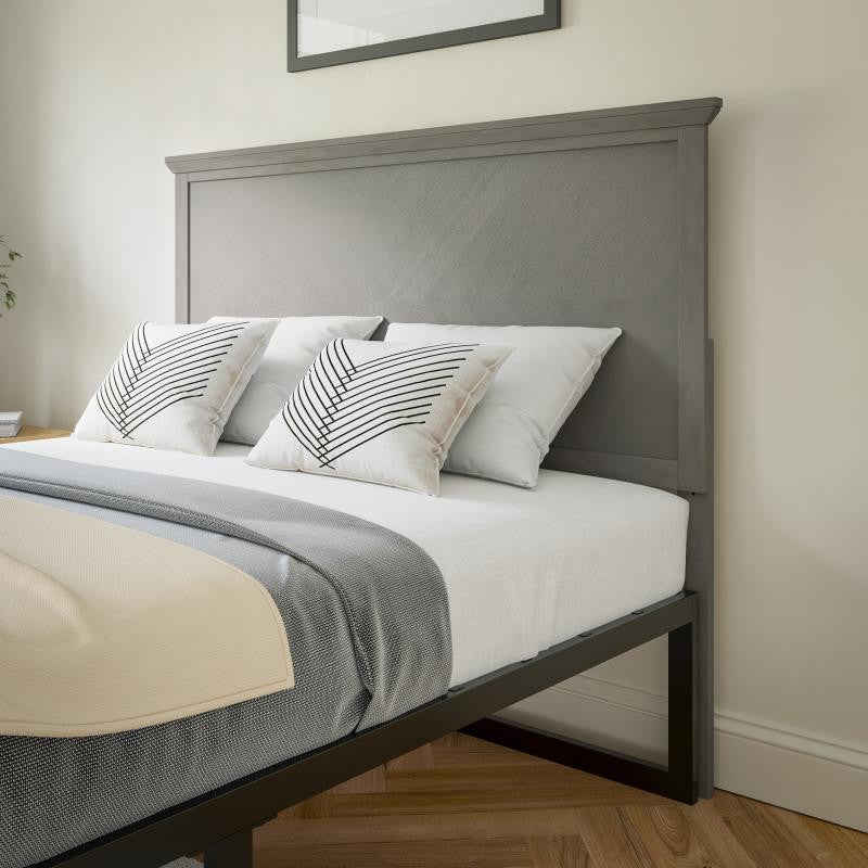 Fiona Herring Bone Wooden Adj. Headboard for Metal Bed Frames,Gray Wash-Full