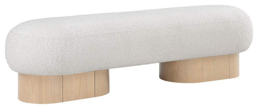 Robertson Boucle Fabric Upholstered Bench, Cream, Natural Oak Finish